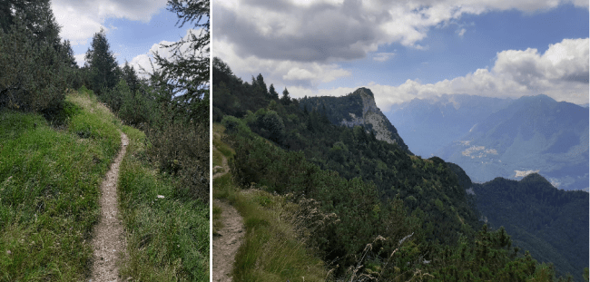 Un tratto di sentiero e la vista del Corno a pochi passi dalla Selletta Battisti