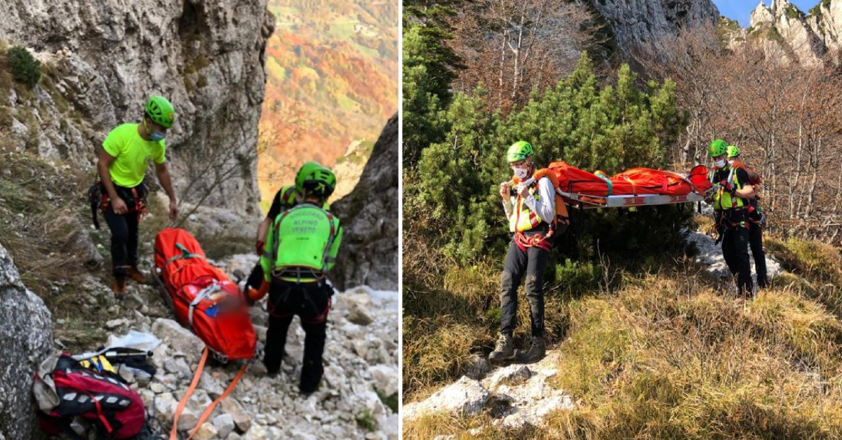 Scivola sul sentiero e urta l'amico che ruzzola per diversi metri ...