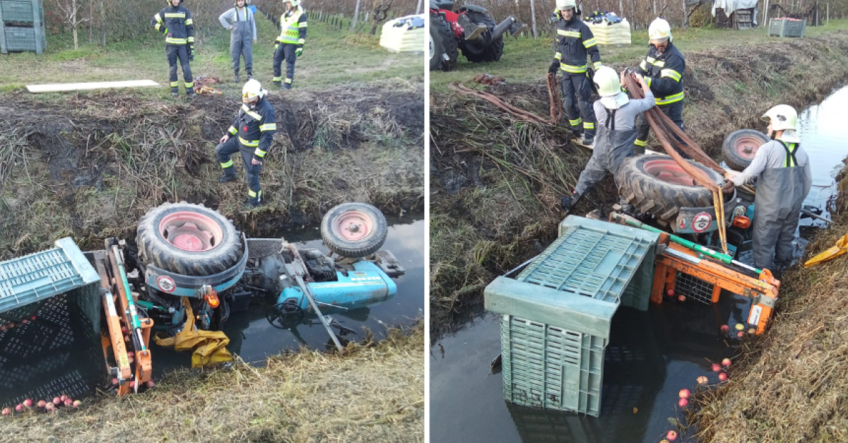 Il trattore si ribalta e finisce in un canale (FOTO), perdendo olio ...