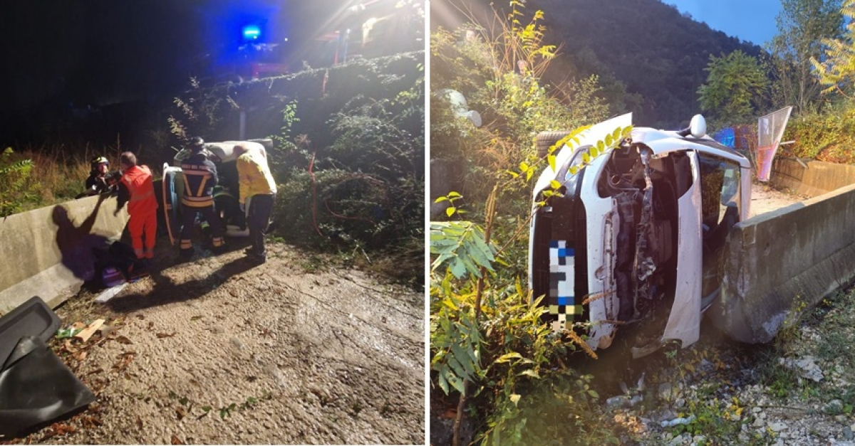Pauroso incidente stradale nella notte. L'auto esce di strada e si ...