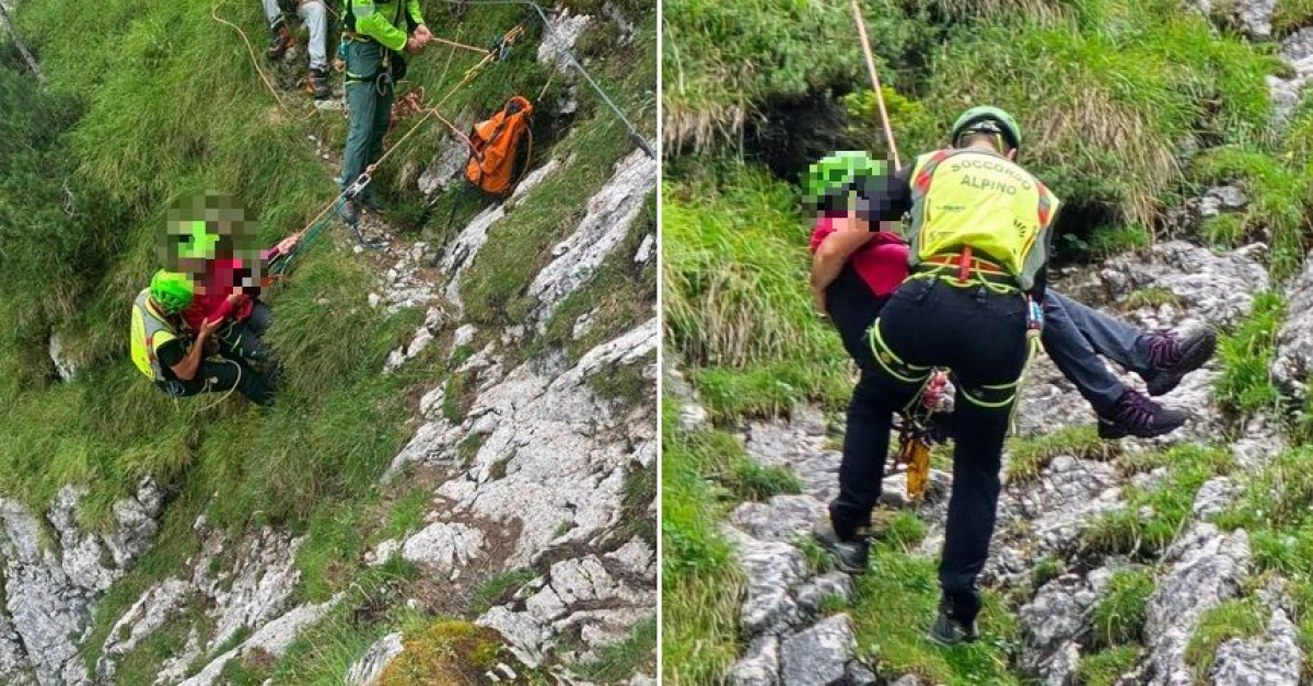 Escursionisti bloccati da un temporale sul sentiero, recuperati dall'elisoccorso in montagna