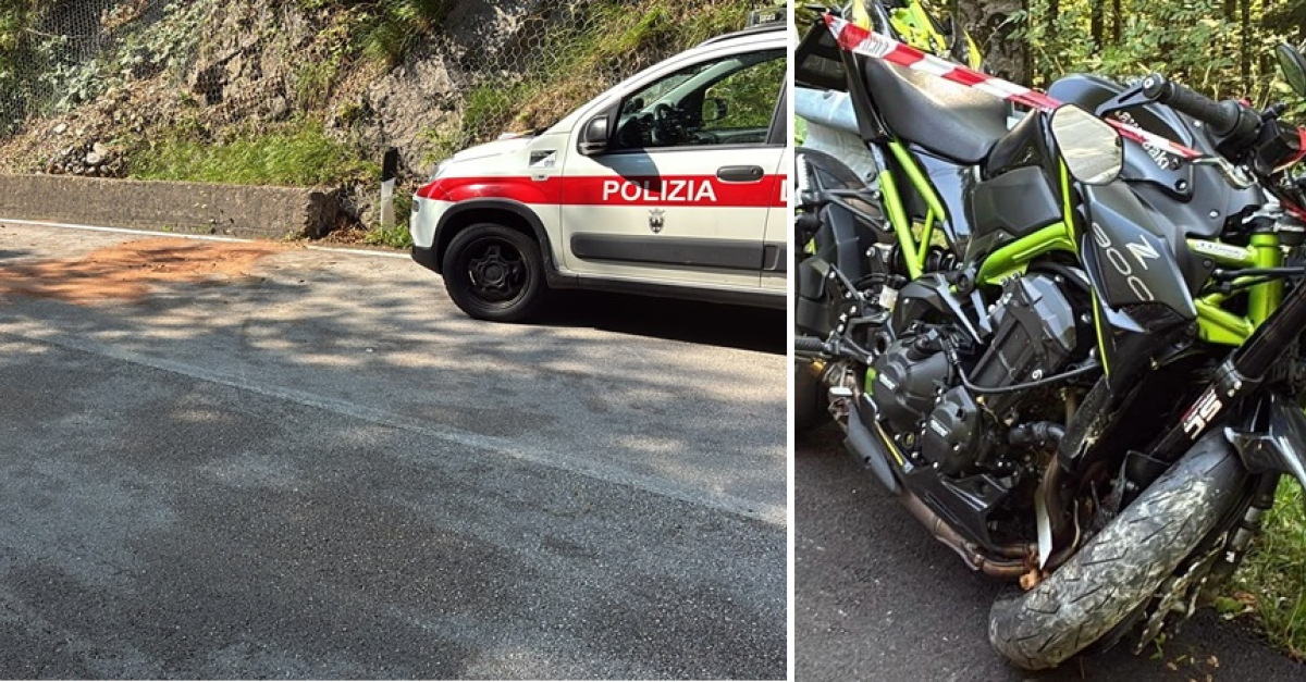 Un 20enne si infortuna in un incidente motociclistico in montagna, con un impatto violento e soccorso tempestivo