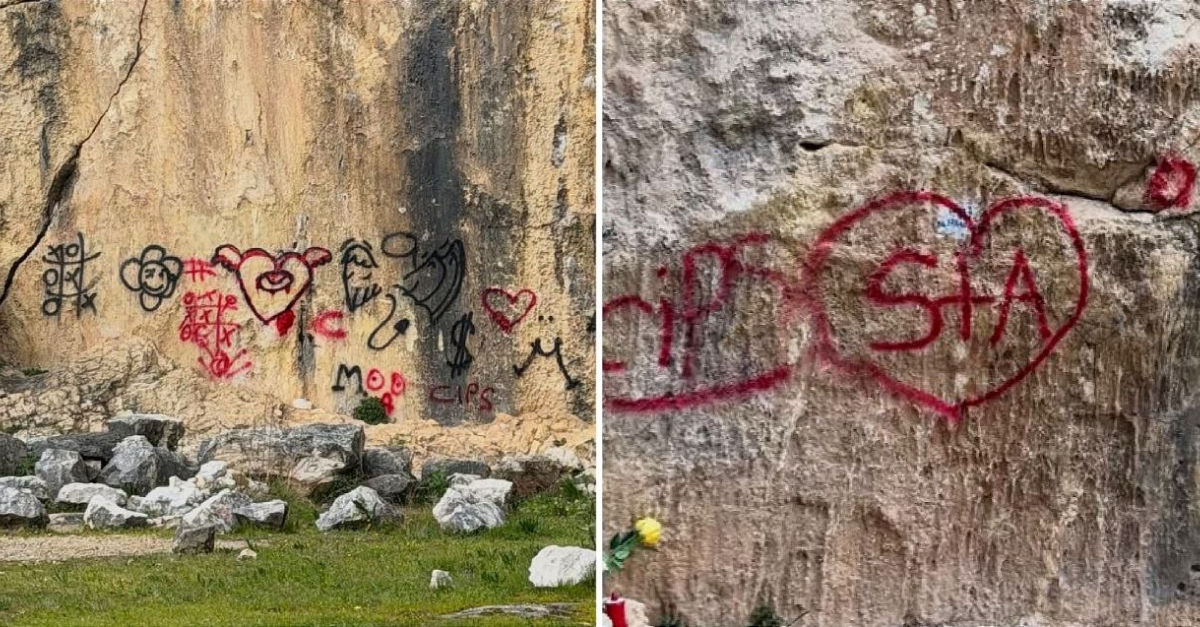 Imbrattano con le bombolette una parete di roccia frequentata da ...