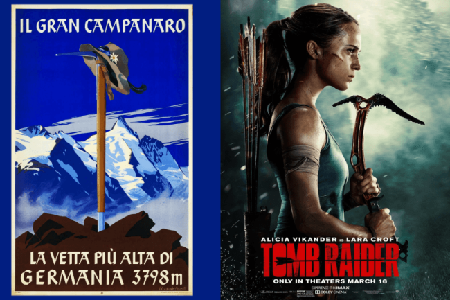 Gran Campanaro, 1938-39, Von Edo Handel (a sinistra) e Warner Bros, Tomb Rider, 2018 (a destra)
